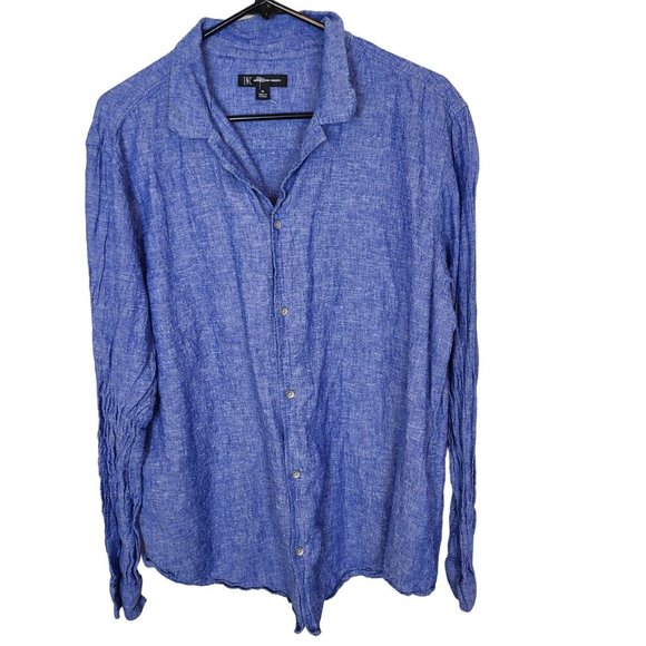 INC International Concepts Mens XL Blue Linen Blend Long Sleeves Button Up Shirt - Picture 1 of 8